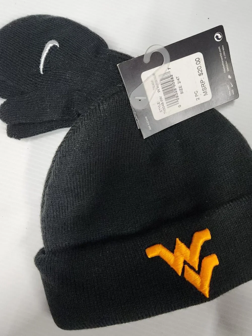 Nike 7N3048-Ww W. Virginia Toddler Beanie Mittens 2/4T Acrylic Black Gold